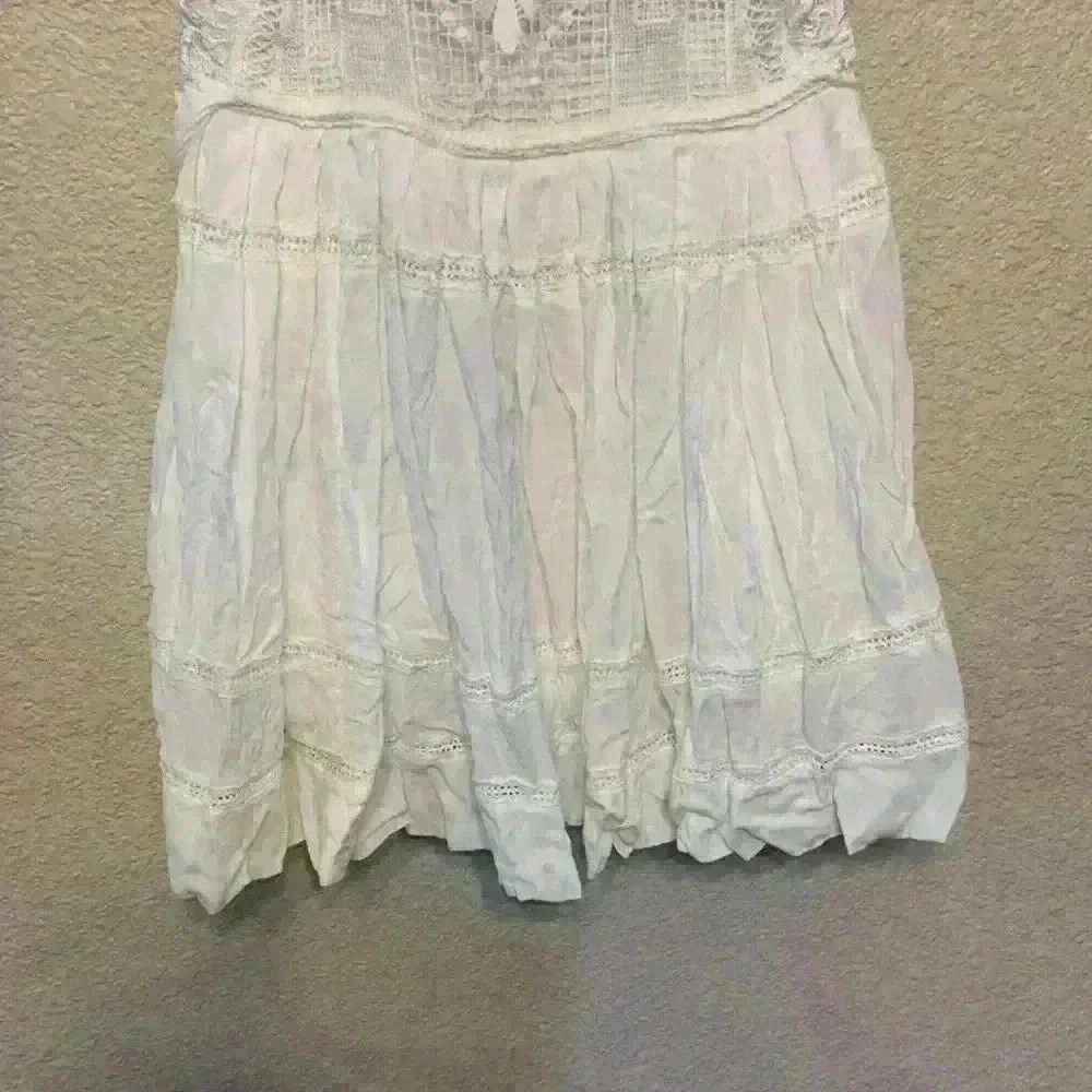 White Free people mini dress sz XS embroidered crochet tiered festival bridal - Picture 3 of 9